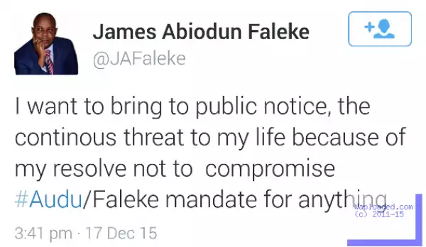 James Faleke alleges threat to his life